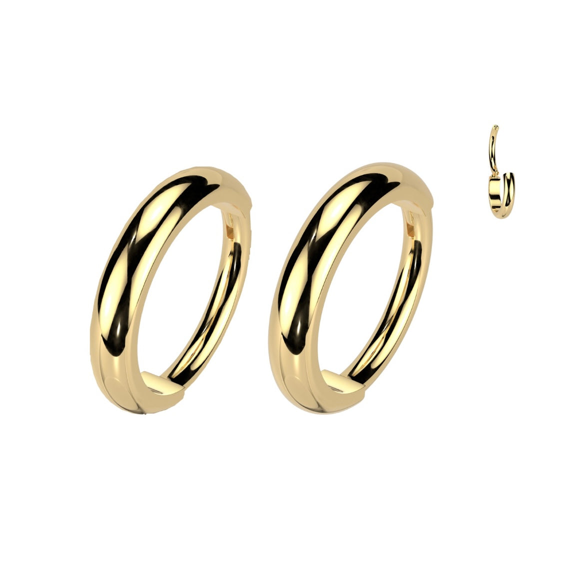 Pair of gold hoop earrings.
