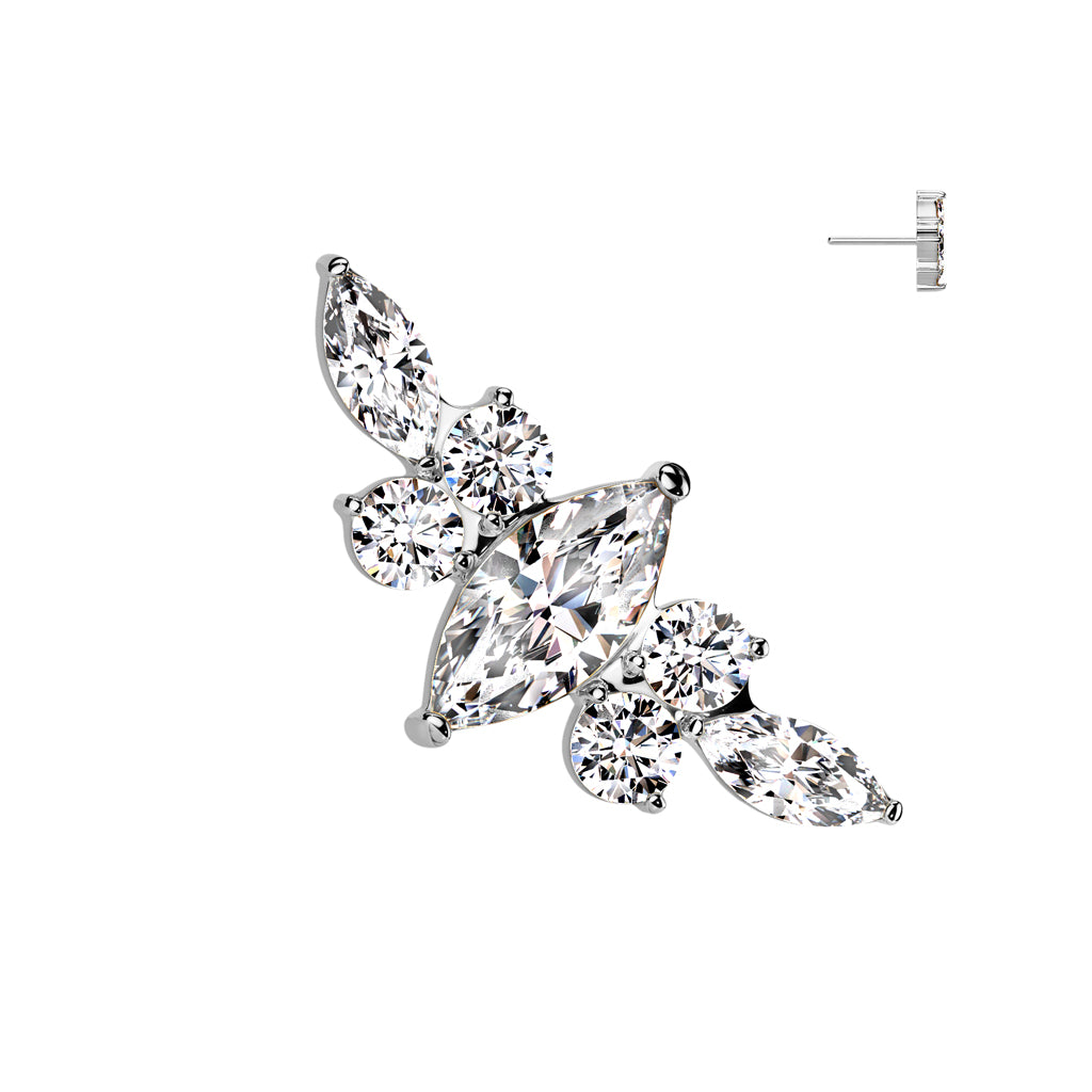 Silver and Crystal earring shaped like a crown.