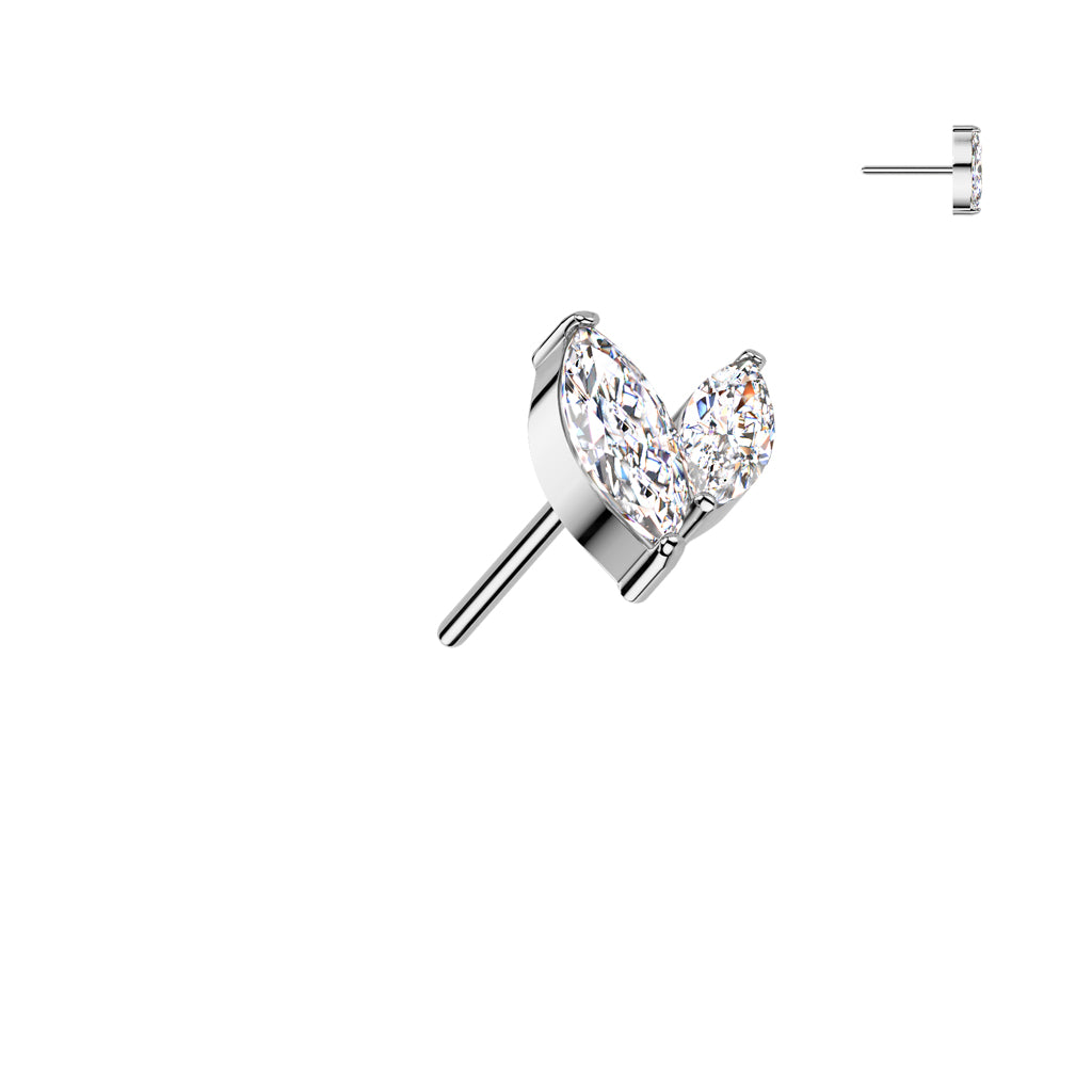 Silver earring shaped like a double marquise.