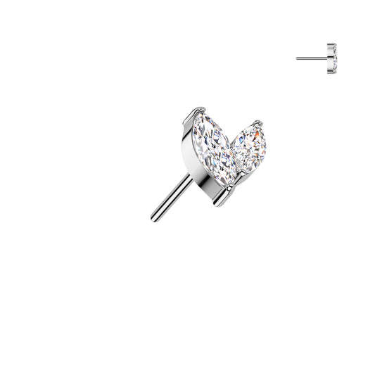 Silver earring shaped like a double marquise.